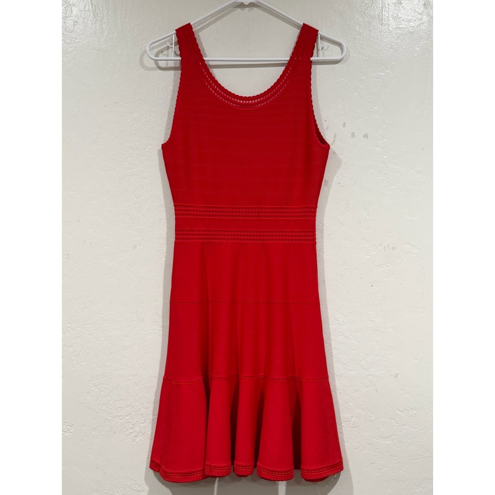 Diane von Furstenberg Perry Red Pointelle Knit Fit and Flare Dress Size P - Picture 3 of 8